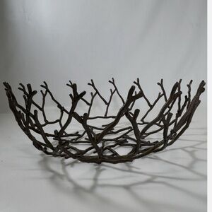 MCM Rustic Fruit Bowl Twig Basket Centerpiece Thatch Nest Bowl 12”